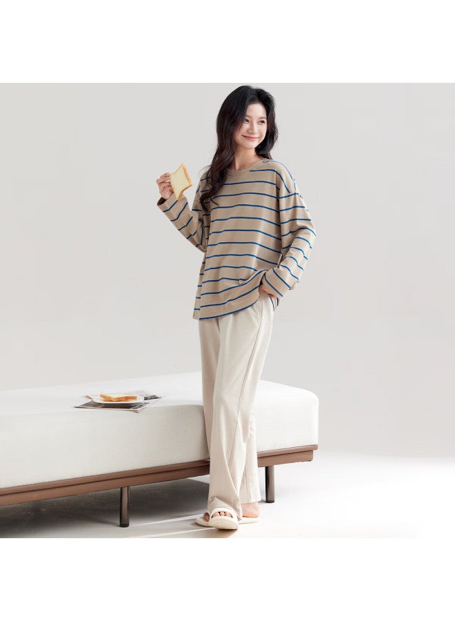 Your Sun Yiershuang [100% Pure Cotton] Women's Pajamas, Spring And Autumn Long-sleeve Striped Loose Casual Loungewear Set, Suitable For Outdoor Wear - Image 3