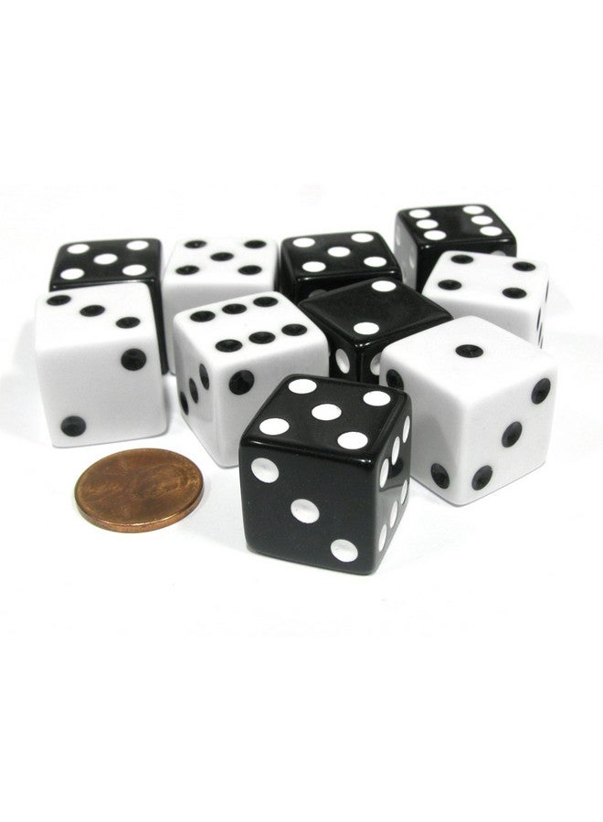 Koplow Games Set of 10 Large Six Sided Square Opaque 19mm D6 Dice - 5 Black and 5 White Die - Image 4