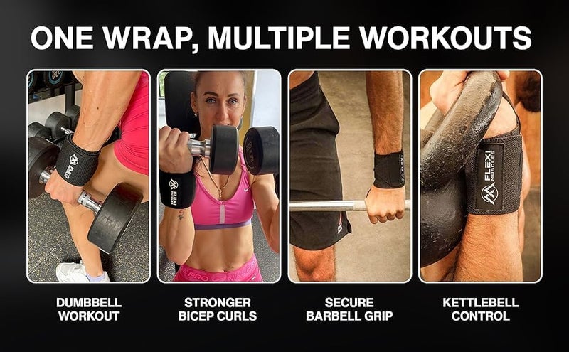 العضلات المرنة فليكسي ماسلز - أربطة معصم لرفع الأثقال (زوج واحد) أربطة معصم ثقيلة مع حلقات إبهام - دعم معصم قابل للتعديل لرفع الأثقال القوية، تدريب القوة، كمال الأجسام، وتمارين الصالة الرياضية - Image 5