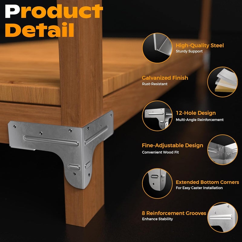 Chenteel Workbench and Shelving Hardware Kit - Galvanized Steel Workbench Corner Bracket - Custom Workbenchs Shelving Work Table - 8 Pcs & 100 Screws - Fits 2x4 Wood (Actual 1.5"x3.5") - Image 3