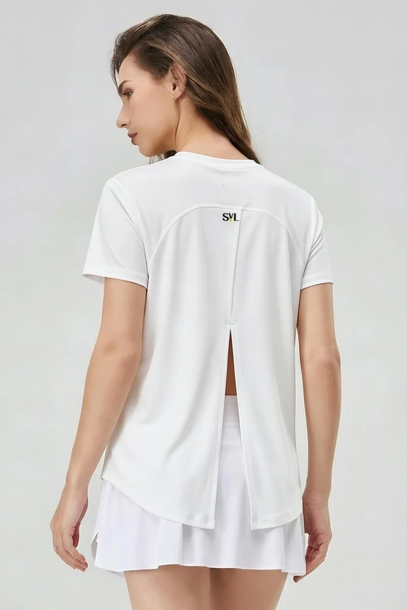 Svl White Clara Padel & Tennis T-shirt with Half Slit Back for Women | Best Price UAE