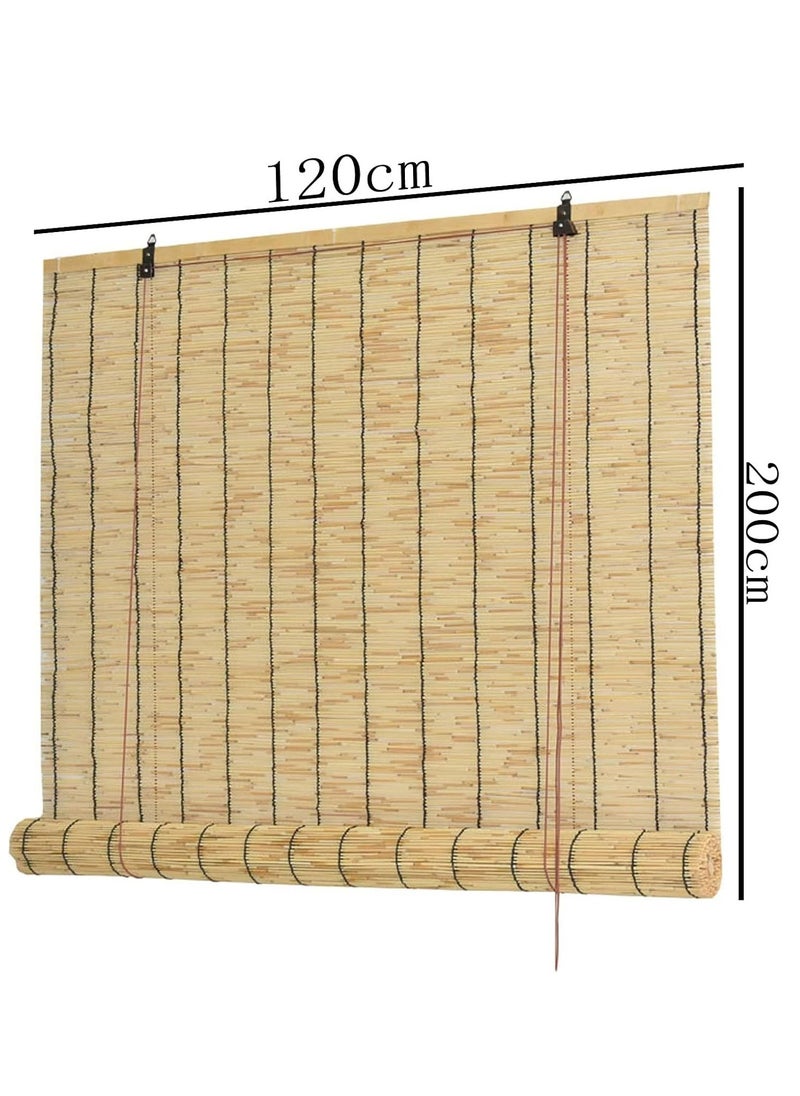 طعم المنزل ستائر بامبو طبيعية دوارة للشمس مع ملحقات 120 × 200 سم حماية من الأشعة فوق البنفسجية الخارجية غطاء نافذة روماني قابل للتنفس  - Image 2