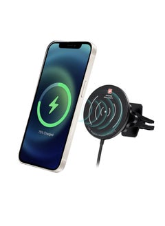 SWISS MILITARY MagSafe Wireless Vent Mount Universal Charger, 15W Charging, Magnetic Positioning for Accurate Placement, One-Hand Operation, Compatible with Magsafe for iPhone 12/13/14 Models  - Image 2