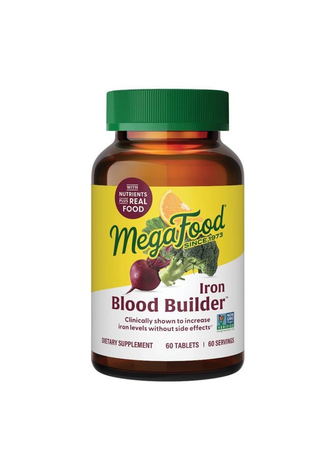 MegaFood Blood Builder - Iron Supplement Clinically Shown to Increase Iron Levels without Side Effects - Iron Supplement for Women with Vitamin C, Vitamin B12 and Folic Acid - Vegan - 60 Tabs  - Image 1