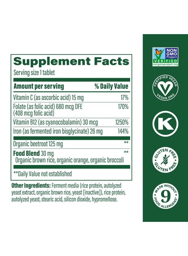 MegaFood Blood Builder - Iron Supplement Clinically Shown to Increase Iron Levels without Side Effects - Iron Supplement for Women with Vitamin C, Vitamin B12 and Folic Acid - Vegan - 60 Tabs  - Image 2