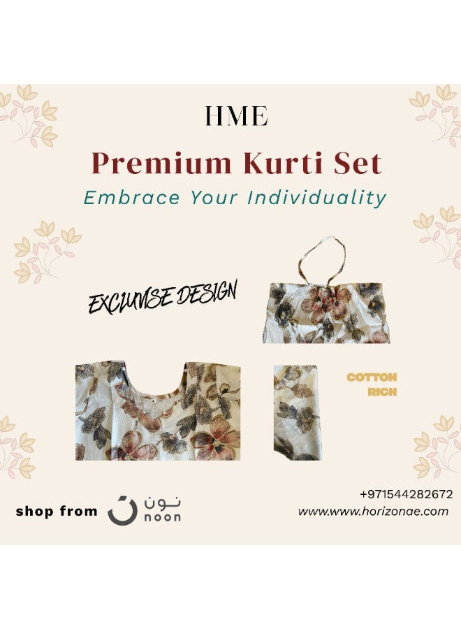 H M E Kurta Cord Set HME Dubai Luxury Handcrafted - 100% Premium Soft Cotton from Ludhiana - Sensitive Skin Friendly - V-Neck Floral Design - Image 2