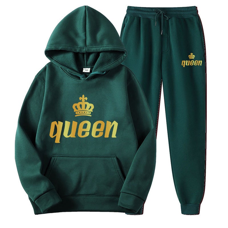 Couples Hoodie  Sweatpants Set Autumn Green-queen 