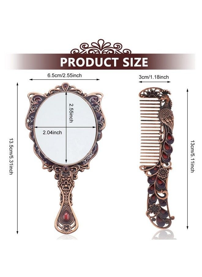maycreate - Vintage Hand Mirror Comb Set For Makeup Decorative Metal Vanity Mirror And Comb Combo Kit Antique Embossed Butterfly Peacock Handheld Mirror For Women Girls Gift Box Packing - Image 1