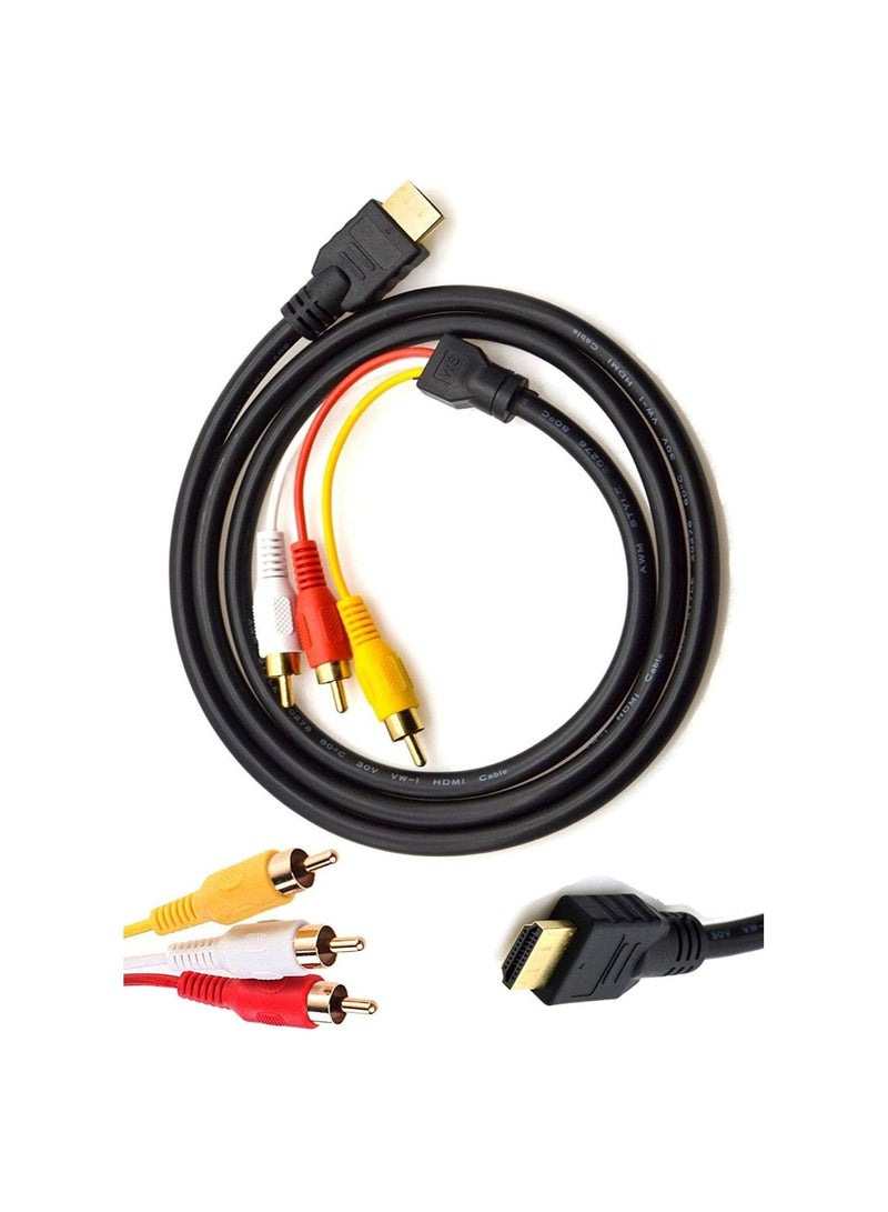 5 Feet 1080P HDTV HDMI Male to 3 RCA Audio Video AV Cable Cord Adapter Black - Image 2