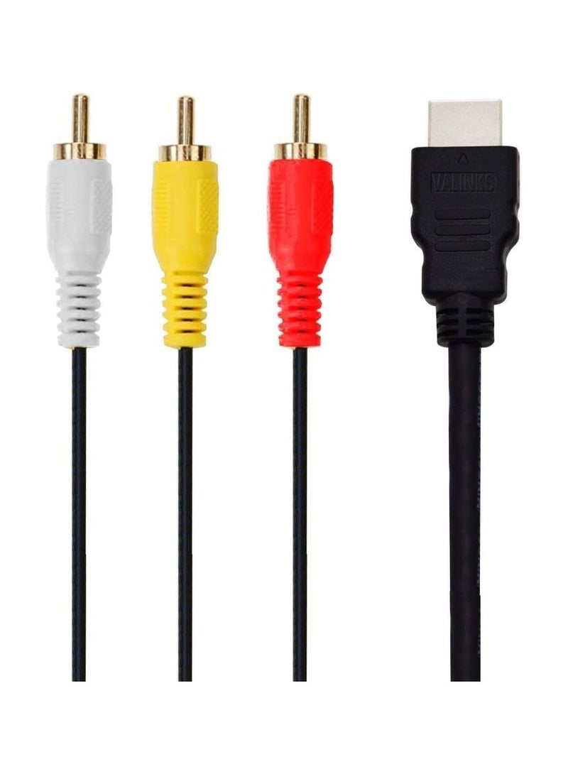 5 Feet 1080P HDTV HDMI Male to 3 RCA Audio Video AV Cable Cord Adapter Black - Image 3