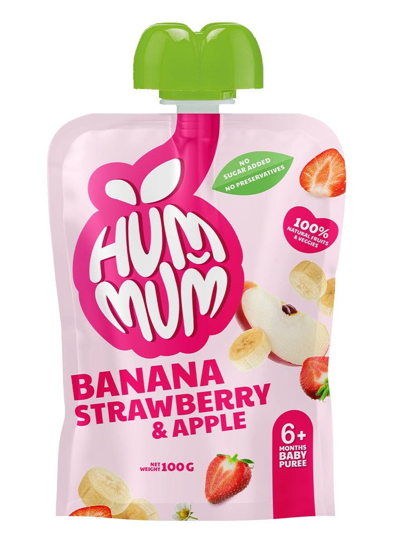 HUM MUM Strawberry Apple And Banana Puree 100g - Image 1