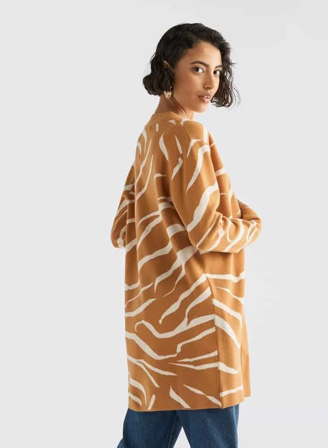 Splash FAV Textured Open Front Cardigan with Long Sleeves