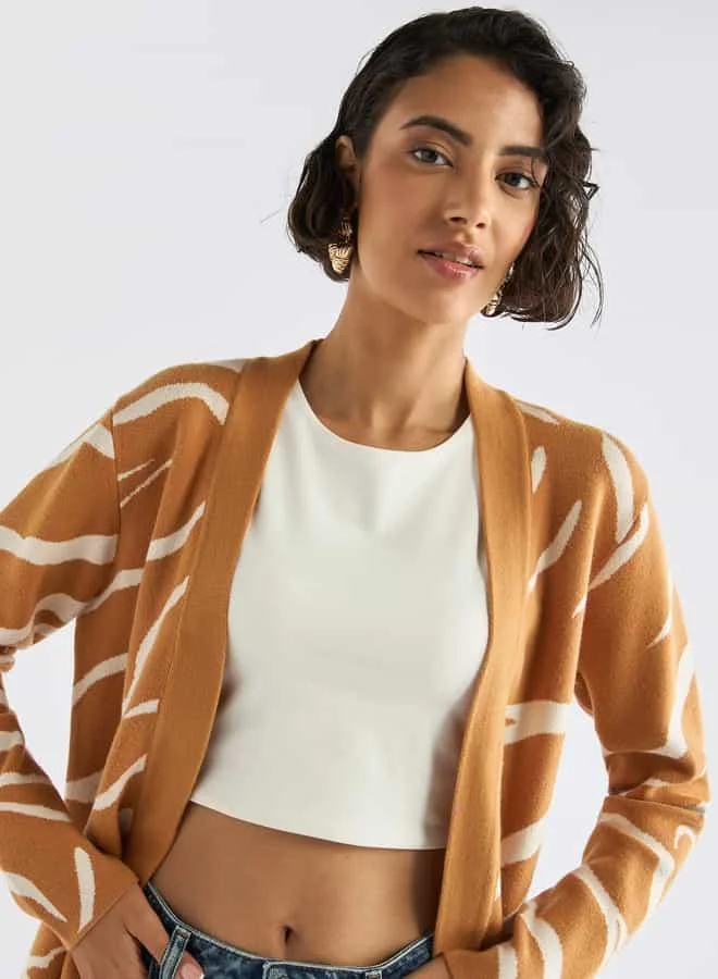 Splash FAV Textured Open Front Cardigan with Long Sleeves