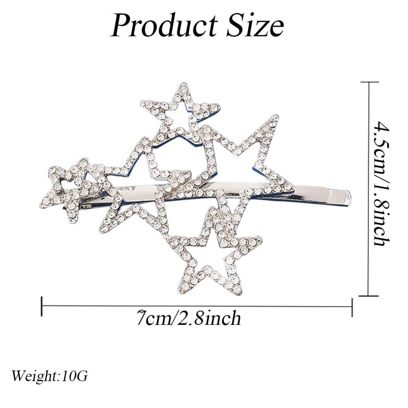 Elandy 2Pcs Alloy Silver Star Shape Rhinestone Hair Clips Crystal Hairpin Bride Wedding Hair Barrettes Hair Accessories for Women - Image 2
