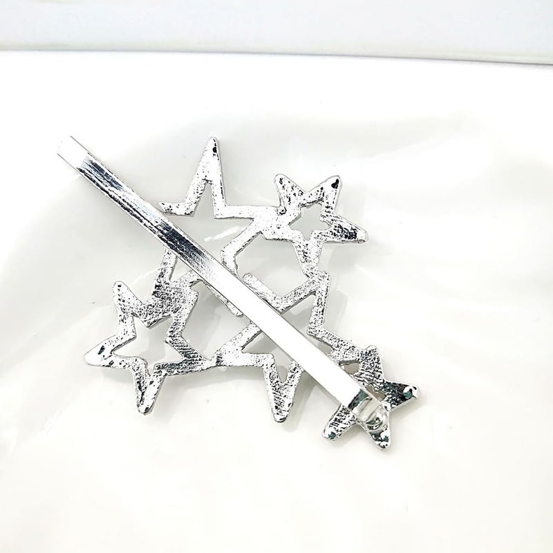 Elandy 2Pcs Alloy Silver Star Shape Rhinestone Hair Clips Crystal Hairpin Bride Wedding Hair Barrettes Hair Accessories for Women - Image 4