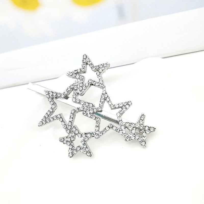 Elandy 2Pcs Alloy Silver Star Shape Rhinestone Hair Clips Crystal Hairpin Bride Wedding Hair Barrettes Hair Accessories for Women - Image 3
