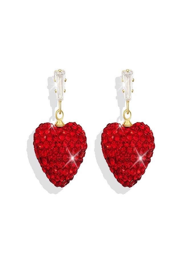 Frodete Red Heart Earrings for Women Valentines Day Earrings Dainty Rhinestone Heart Earrings Dangle Lover Earring for Women Girls Valentine Day Gifts for Her (Style A:Red Heart Earrings) - Image 1