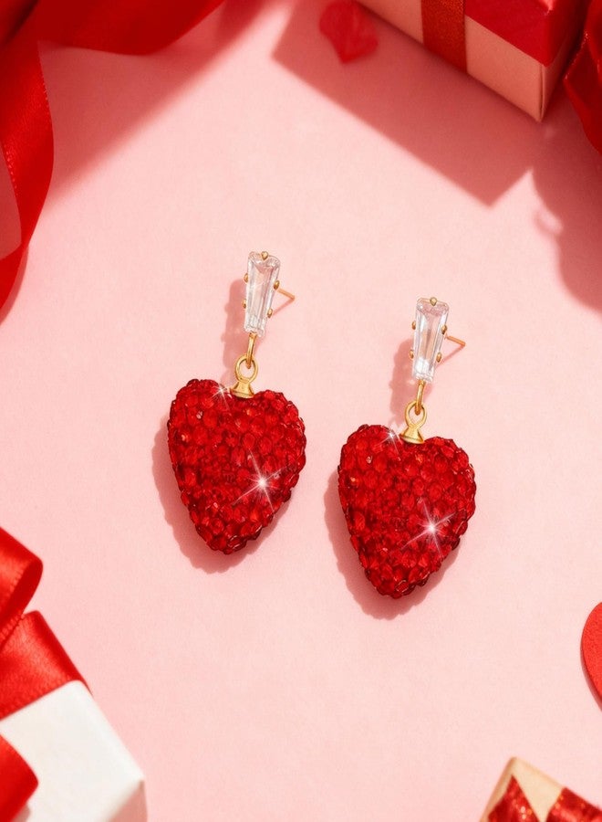 Frodete Red Heart Earrings for Women Valentines Day Earrings Dainty Rhinestone Heart Earrings Dangle Lover Earring for Women Girls Valentine Day Gifts for Her (Style A:Red Heart Earrings) - Image 3