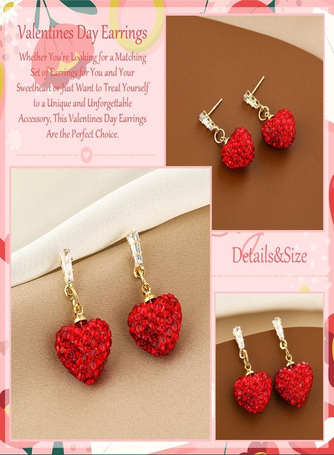 Frodete Red Heart Earrings for Women Valentines Day Earrings Dainty Rhinestone Heart Earrings Dangle Lover Earring for Women Girls Valentine Day Gifts for Her (Style A:Red Heart Earrings) - Image 5
