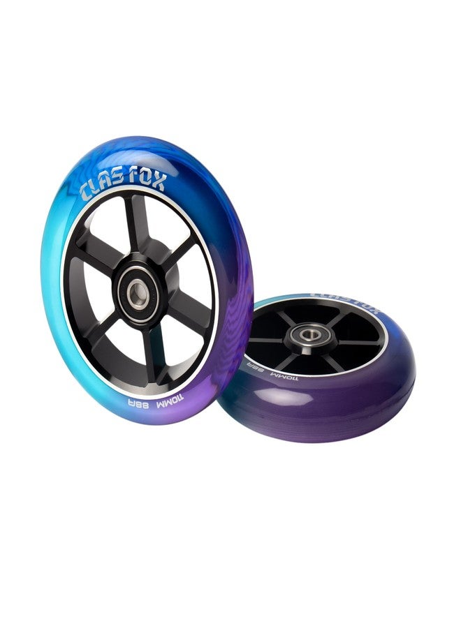 CLAS FOX عجلات CLAS FOX Mixture Wheels 88A Pro Stunt Scooter Wheels زوج واحد مع محامل ABEC-9 قلب معدني CNC (قطعتان) (بنفسجي + أزرق + أخضر، 110 مم) - Image 4