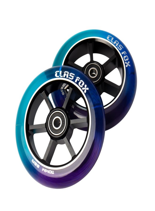 CLAS FOX عجلات CLAS FOX Mixture Wheels 88A Pro Stunt Scooter Wheels زوج واحد مع محامل ABEC-9 قلب معدني CNC (قطعتان) (بنفسجي + أزرق + أخضر، 110 مم) - Image 3