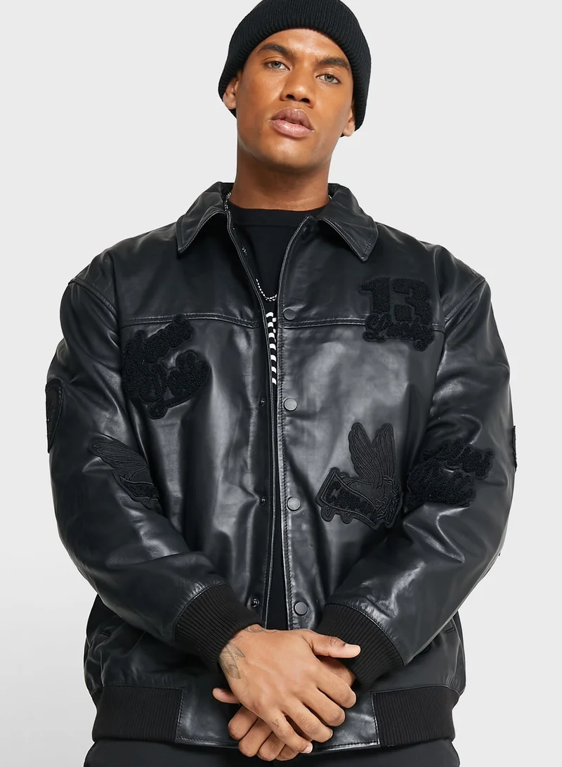 TOPMAN Graphic Leather Jacket