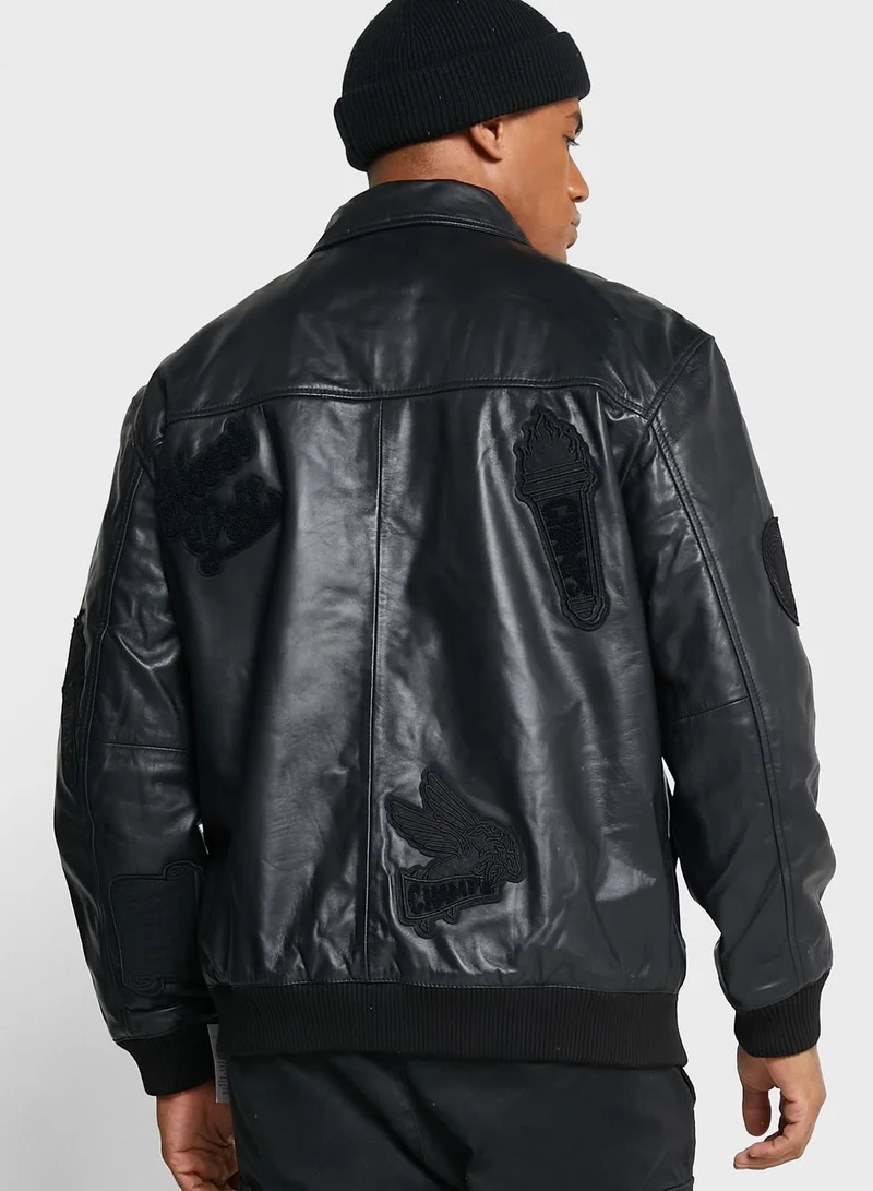 TOPMAN Graphic Leather Jacket