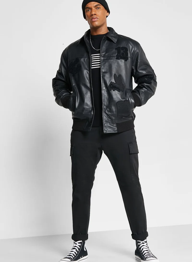 TOPMAN Graphic Leather Jacket