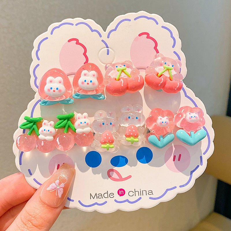 2024 Kids Cartoon Ear Clip Charms 1# cherry 10 piece set