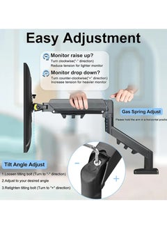 Generic Single Monitor Arm - VESA Mount Aluminum Gas Spring Adjustable Ergonomic Computer Monitor Arm, Swivel Monitor Mount & 2 Grommet Mounting Base for 13-32 inches 2-9kgs Sceens  - Image 2