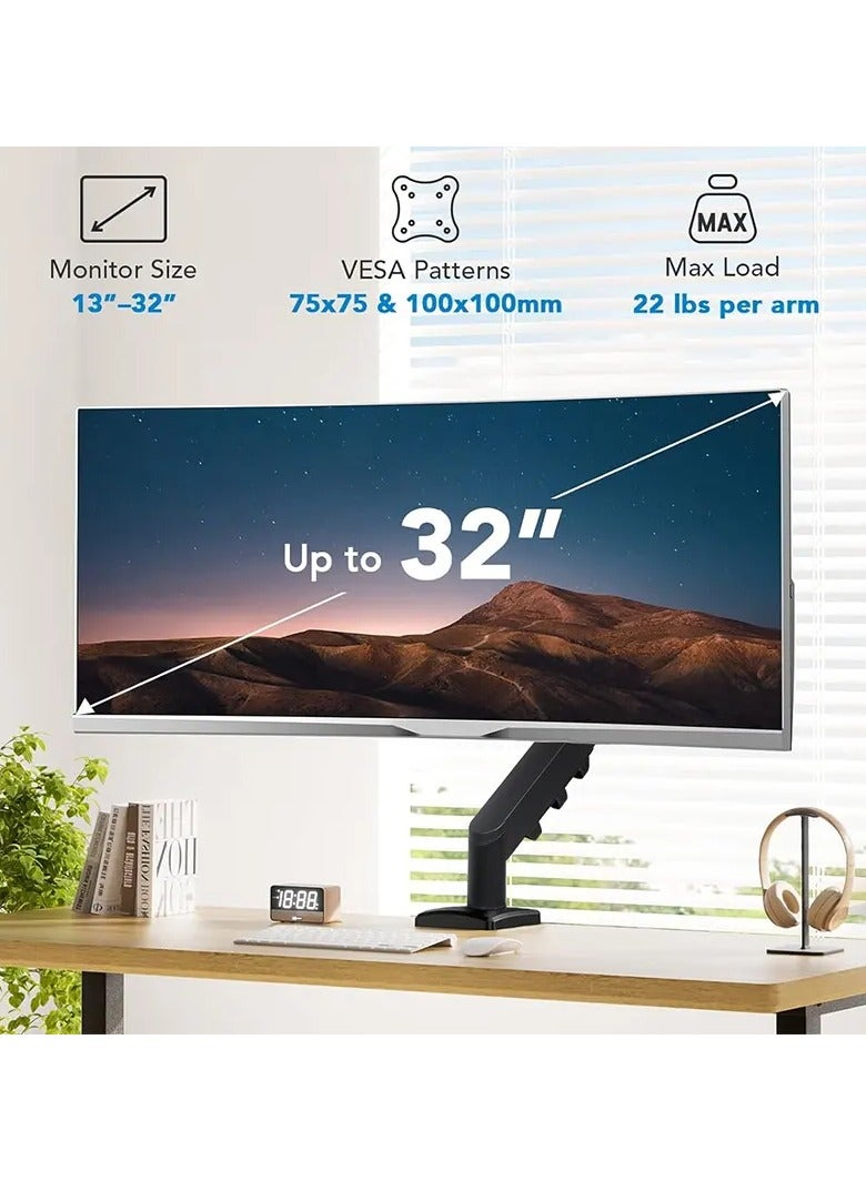 M.A&F's Single Monitor Arm - VESA Mount Aluminum Gas Spring Adjustable Ergonomic Computer Monitor Arm, Swivel Monitor Mount & 2 Grommet Mounting Base for 13-32 inches 2-9kgs Sceens - Image 4