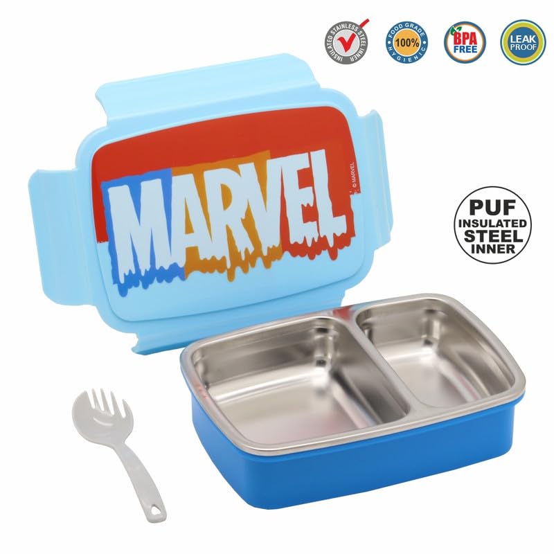 SKi Homeware SKI Crunchy Insulated 2 Grid bento Lunch Box with Stainless Steel Inner and a Spoon-Cum-Fork-Marvel - Image 3
