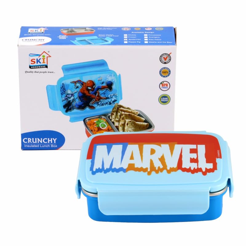 SKi Homeware SKI Crunchy Insulated 2 Grid bento Lunch Box with Stainless Steel Inner and a Spoon-Cum-Fork-Marvel - Image 4