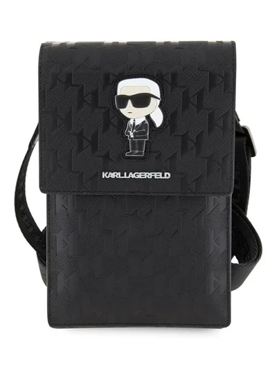 Karl Lagerfeld Saffiano Mono Ikonik Wallet /  Luxurious Design / Leather Material / Document / Money or Key - Black