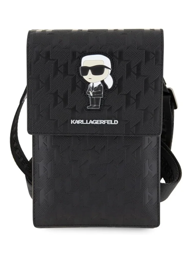 Karl Lagerfeld Saffiano Mono Ikonik Wallet /  Luxurious Design / Leather Material / Document / Money or Key - Black