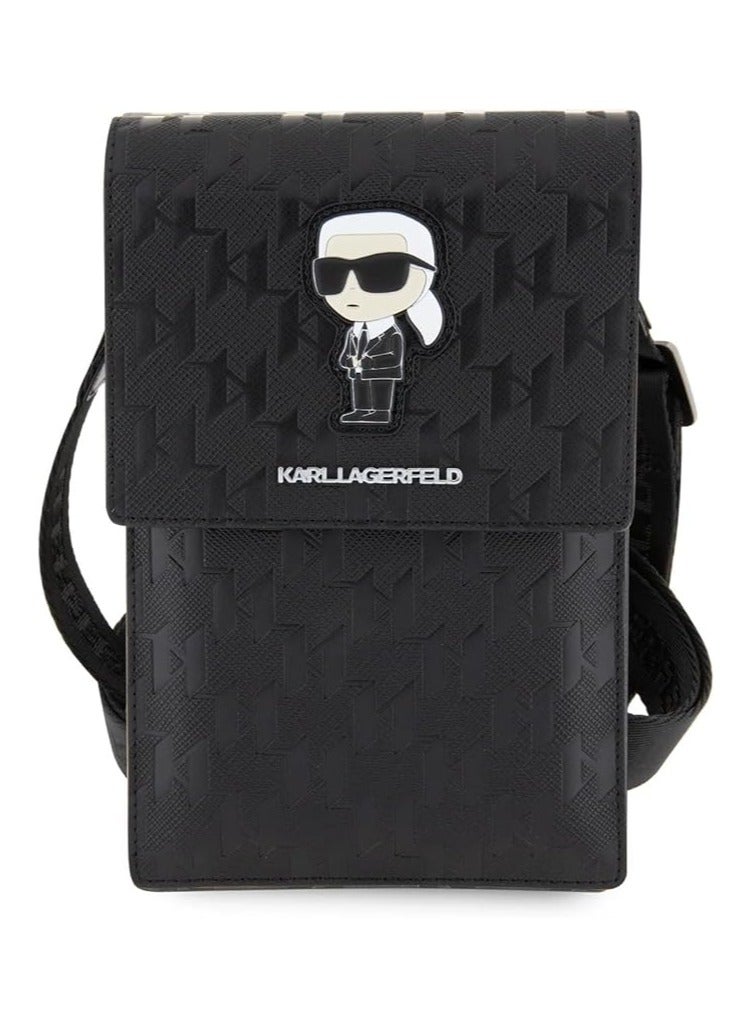 Karl Lagerfeld Saffiano Mono Ikonik Wallet /  Luxurious Design / Leather Material / Document / Money or Key - Black - Image 1