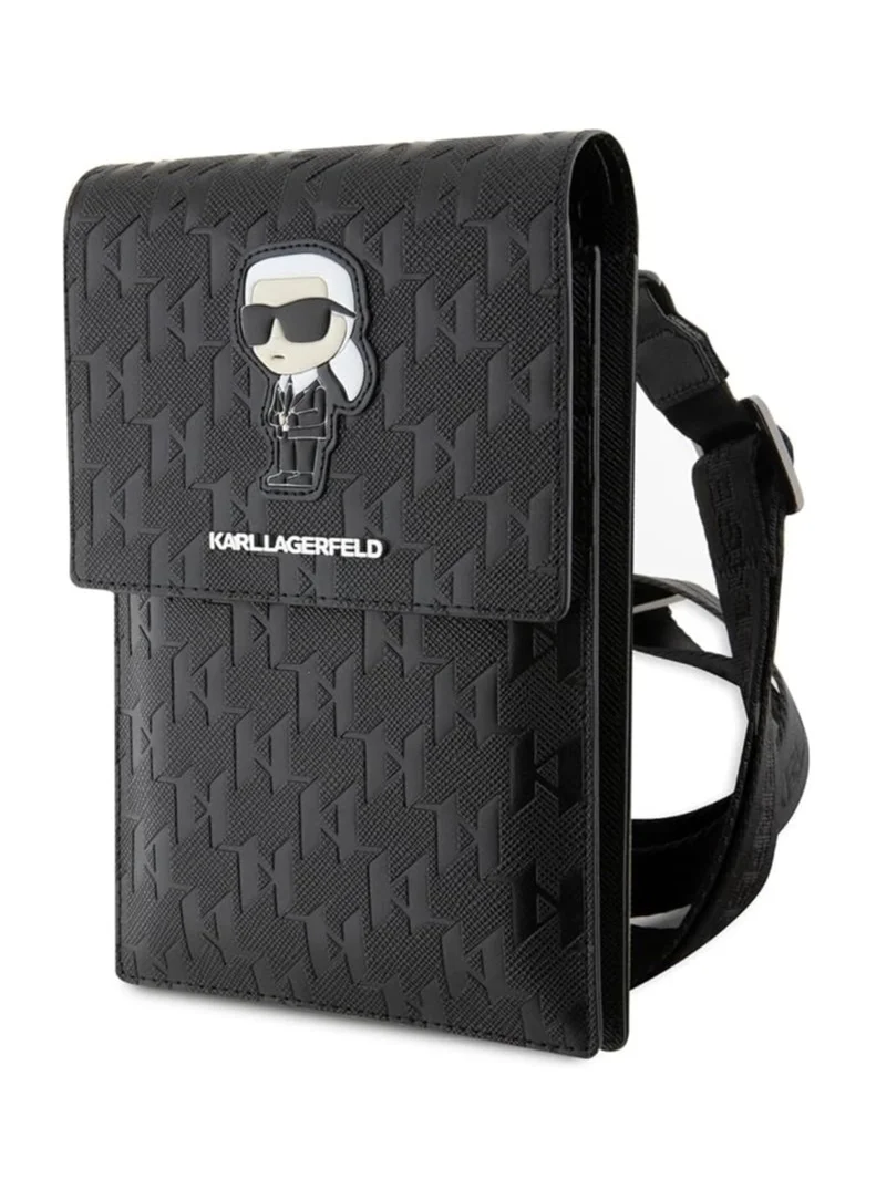 Karl Lagerfeld Saffiano Mono Ikonik Wallet /  Luxurious Design / Leather Material / Document / Money or Key - Black