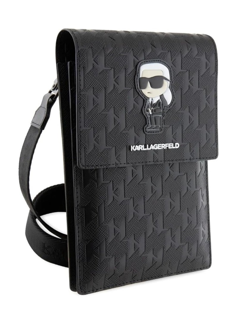 Karl Lagerfeld Saffiano Mono Ikonik Wallet /  Luxurious Design / Leather Material / Document / Money or Key - Black - Image 5