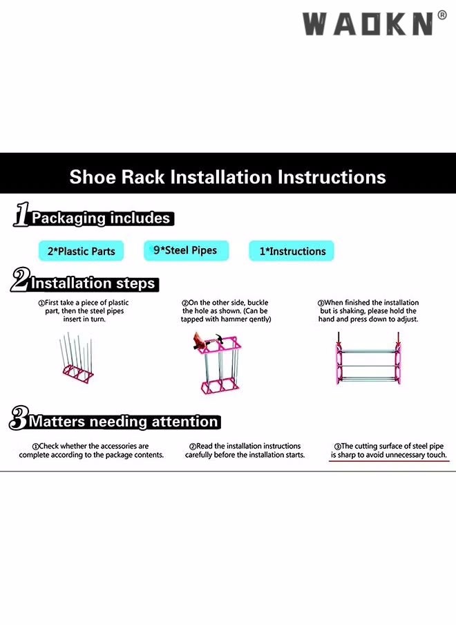 WAOKN Small Shoe Rack,3 Tier Black Shoe Rack 6 Pairs Of Shoes Shelf Storage Multifunctional Lightweight Organizer Sturdy Metal Stackable Stand Footwear For Closet Living Room Bedroom Bathroom  - Image 5
