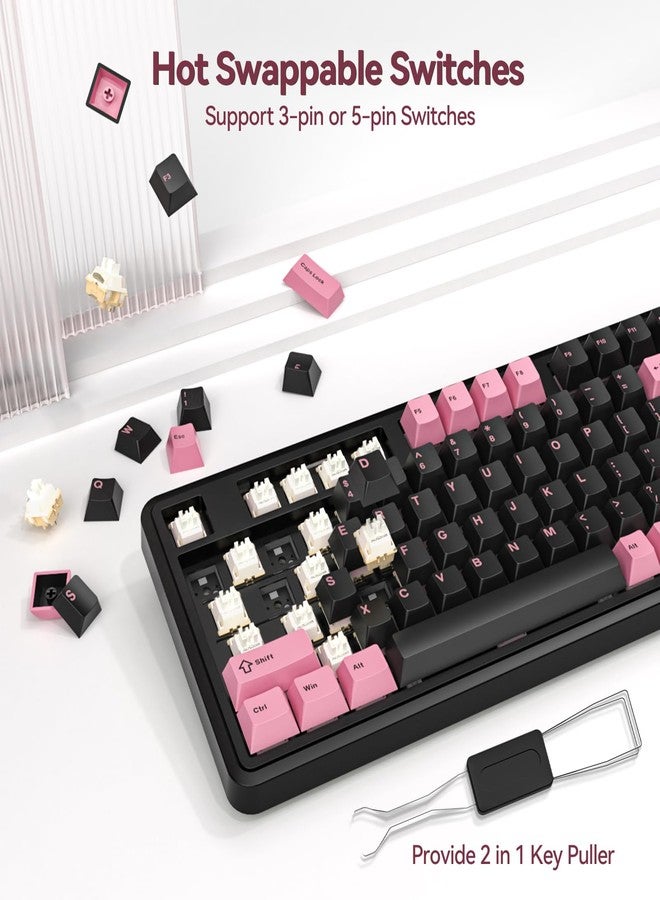 AUSDOM 98Pro Wireless Mechanical Keyboard, Tri-Mode BT/2.4GHz/USB-C Hot Swappable Custom Gaming Keyboard with Backlit, Gasket Structure, Linear Switches for Windows/Mac/PC (Black&Pink 97keys) - Image 4