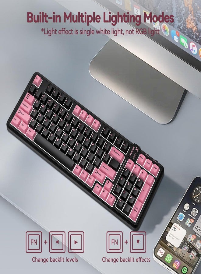 AUSDOM 98Pro Wireless Mechanical Keyboard, Tri-Mode BT/2.4GHz/USB-C Hot Swappable Custom Gaming Keyboard with Backlit, Gasket Structure, Linear Switches for Windows/Mac/PC (Black&Pink 97keys) - Image 3