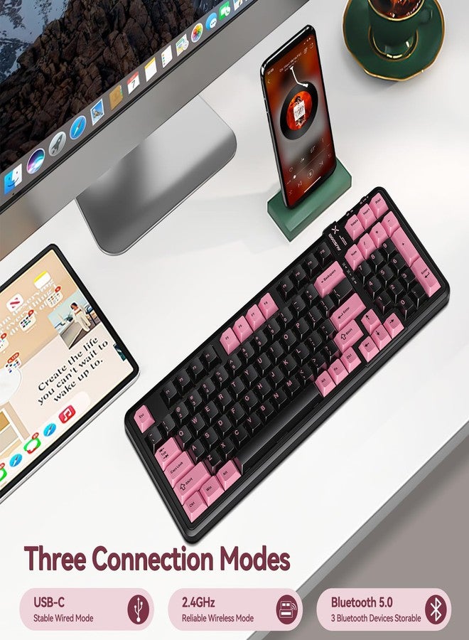 AUSDOM 98Pro Wireless Mechanical Keyboard, Tri-Mode BT/2.4GHz/USB-C Hot Swappable Custom Gaming Keyboard with Backlit, Gasket Structure, Linear Switches for Windows/Mac/PC (Black&Pink 97keys) - Image 2