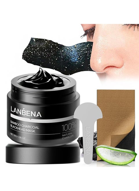 Nose Mask Stripes Paper，Bamboo Charcoal Blackhead Mask，60 Pieces Of Nose Stickers, Peel-off Mask, Pore Whitehead Cleansing Cream, Strawberry Nose Purification, Deep Cleansing (30g)