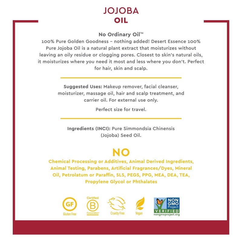 Desert Essence 100% Pure Jojoba Oil - 2 Fl Oz - Haircare & Skincare Essential Oil - Suitable For All Skin Types - No Oily Residue - May Help Prevent Flakiness - Makeup Remover - Aftershave Moisturizer - Image 3