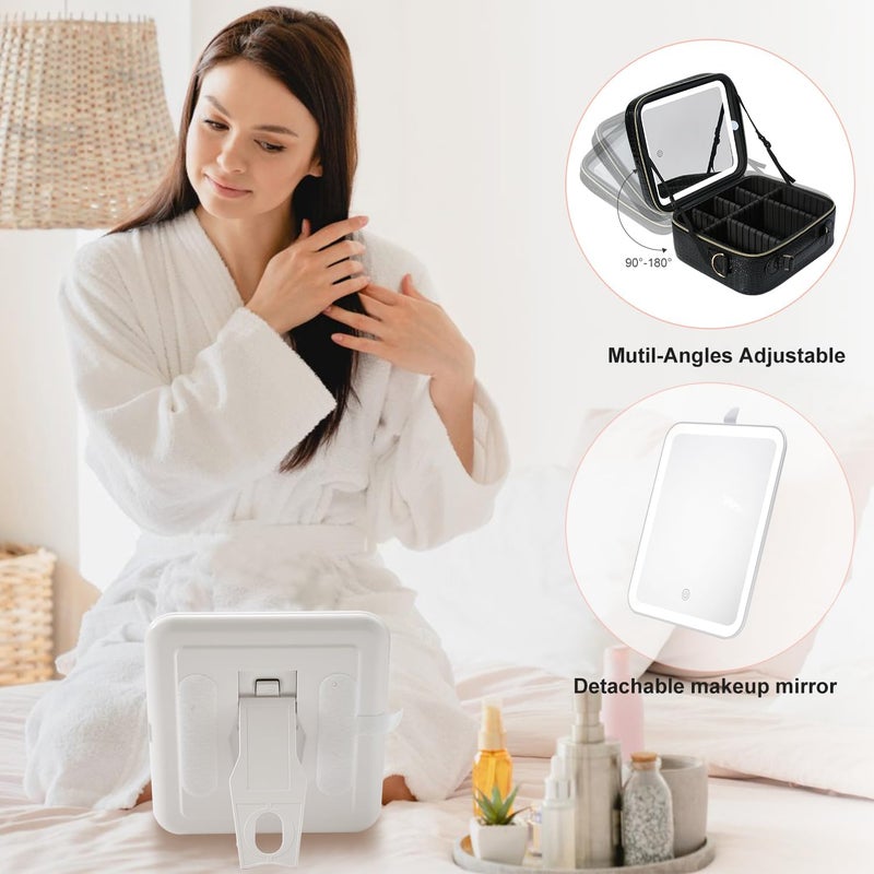 Mocado Travel Makeup Bag with LED Lighted Mirror, Travel Makeup Organizer, Makeup Case with 3 Color Lighted Setting and 10x Magnifying Mirror, Portable Storage and Adjustable Dividers (Crocodile) - Image 5