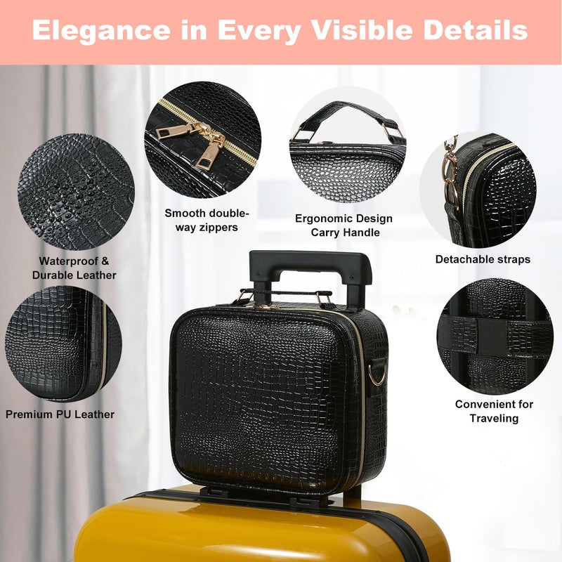 Mocado Travel Makeup Bag with LED Lighted Mirror, Travel Makeup Organizer, Makeup Case with 3 Color Lighted Setting and 10x Magnifying Mirror, Portable Storage and Adjustable Dividers (Crocodile) - Image 2