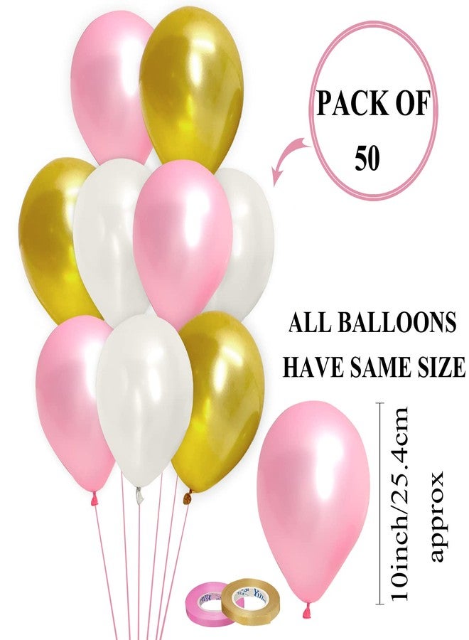 AMFIN® 10 Inch (Pack of 50) Pink Golden & White Metallic Balloons with Matching Ribbon for Decoration, Balloon for Birthday Decor, Anniversary Party, Baby Shower, Home Decorations Balloon - Image 4
