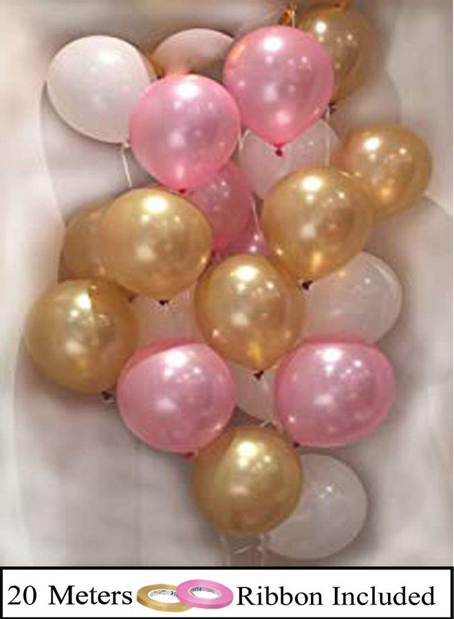 AMFIN® 10 Inch (Pack of 50) Pink Golden & White Metallic Balloons with Matching Ribbon for Decoration, Balloon for Birthday Decor, Anniversary Party, Baby Shower, Home Decorations Balloon - Image 2