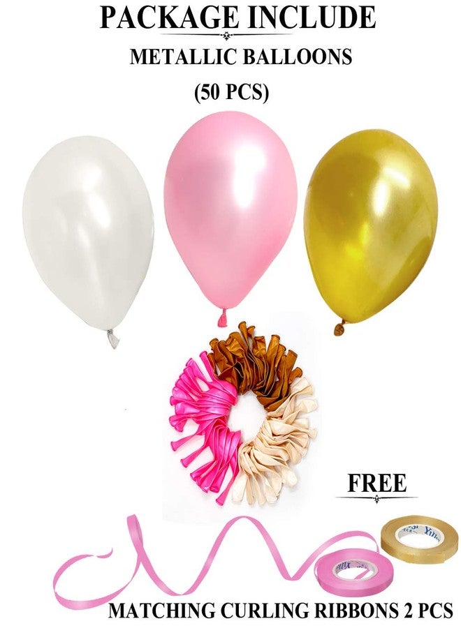 AMFIN® 10 Inch (Pack of 50) Pink Golden & White Metallic Balloons with Matching Ribbon for Decoration, Balloon for Birthday Decor, Anniversary Party, Baby Shower, Home Decorations Balloon - Image 3