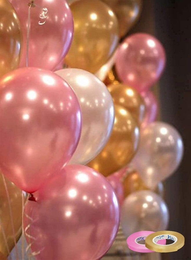 AMFIN® 10 Inch (Pack of 50) Pink Golden & White Metallic Balloons with Matching Ribbon for Decoration, Balloon for Birthday Decor, Anniversary Party, Baby Shower, Home Decorations Balloon - Image 1